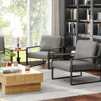 Grey/Brown/Orange/Black Mid-Century PU Leather Accent Armchair, Steel Frame, Set of 2