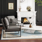 Grey/Brown/Orange/Black Mid-Century PU Leather Accent Armchair, Steel Frame, Set of 2