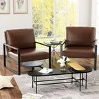 Grey/Brown/Orange/Black Mid-Century PU Leather Accent Armchair, Steel Frame, Set of 2