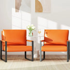 Grey/Brown/Orange/Black Mid-Century PU Leather Accent Armchair, Steel Frame, Set of 2