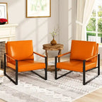 Grey/Brown/Orange/Black Mid-Century PU Leather Accent Armchair, Steel Frame, Set of 2