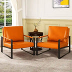 Grey/Brown/Orange/Black Mid-Century PU Leather Accent Armchair, Steel Frame, Set of 2