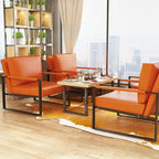 Grey/Brown/Orange/Black Mid-Century PU Leather Accent Armchair, Steel Frame, Set of 2