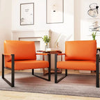 Grey/Brown/Orange/Black Mid-Century PU Leather Accent Armchair, Steel Frame, Set of 2