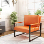 Grey/Brown/Orange/Black Mid-Century PU Leather Accent Armchair, Steel Frame, Set of 2
