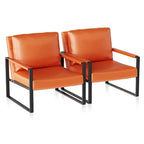 Grey/Brown/Orange/Black Mid-Century PU Leather Accent Armchair, Steel Frame, Set of 2
