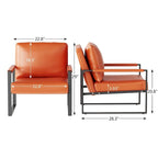 Grey/Brown/Orange/Black Mid-Century PU Leather Accent Armchair, Steel Frame, Set of 2