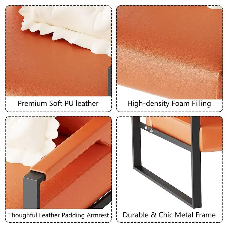 Grey/Brown/Orange/Black Mid-Century PU Leather Accent Armchair, Steel Frame, Set of 2