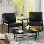 Grey/Brown/Orange/Black Mid-Century PU Leather Accent Armchair, Steel Frame, Set of 2