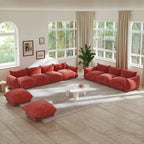 Chenille Modular Sectional Sofa with 2 Ottomans, Orange/Beige/Black/Green, Seats 3-4