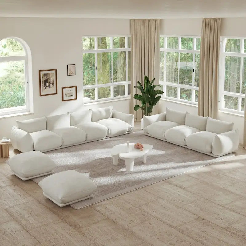 Canapé sectionnel modulaire Chenille avec 2 poufs, Orange/Beige/Noir/Vert, 3-4 places
