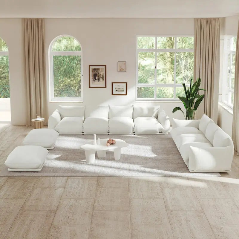 Chenille Modular Sectional Sofa with 2 Ottomans, Orange/Beige/Black/Green, Seats 3-4