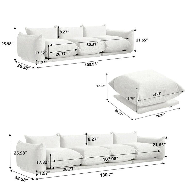 Chenille Modular Sectional Sofa with 2 Ottomans, Orange/Beige/Black/Green, Seats 3-4