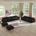 Chenille Modular Sectional Sofa with 2 Ottomans, Orange/Beige/Black/Green, Seats 3-4