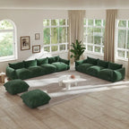 Chenille Modular Sectional Sofa with 2 Ottomans, Orange/Beige/Black/Green, Seats 3-4