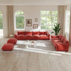 Chenille Modular Sectional Sofa with 2 Ottomans, Orange/Beige/Black/Green, Seats 3-4