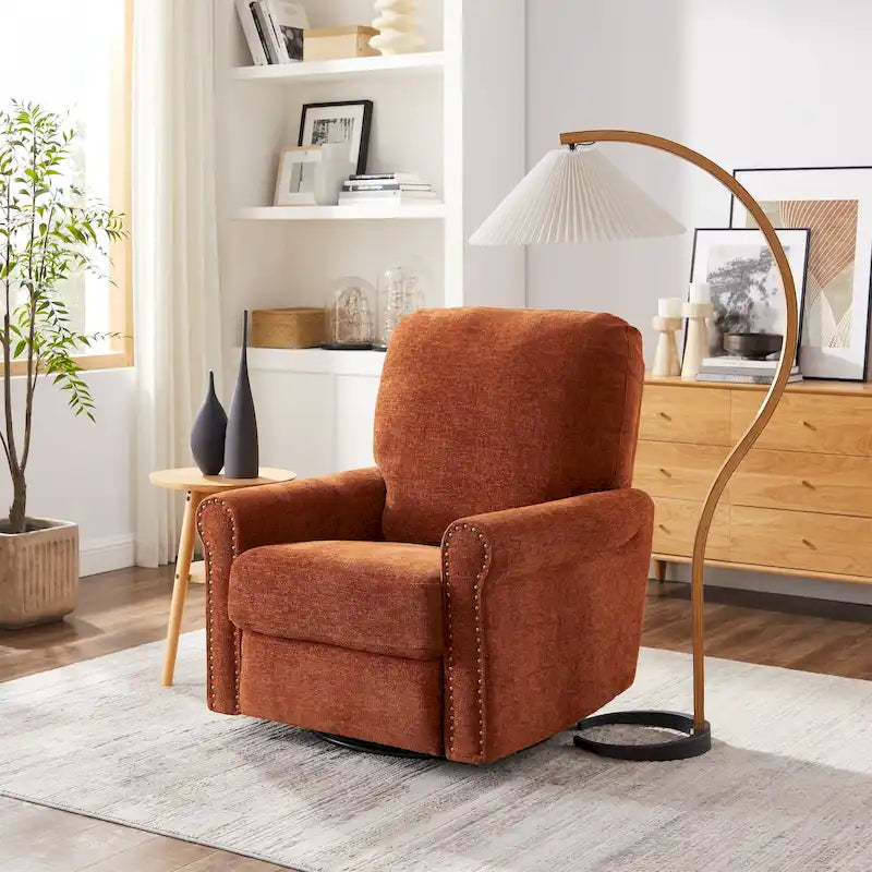 Brownish Red / Dark Gray / Beige 360° Swivel Glider Manual Recliner Chair, Single