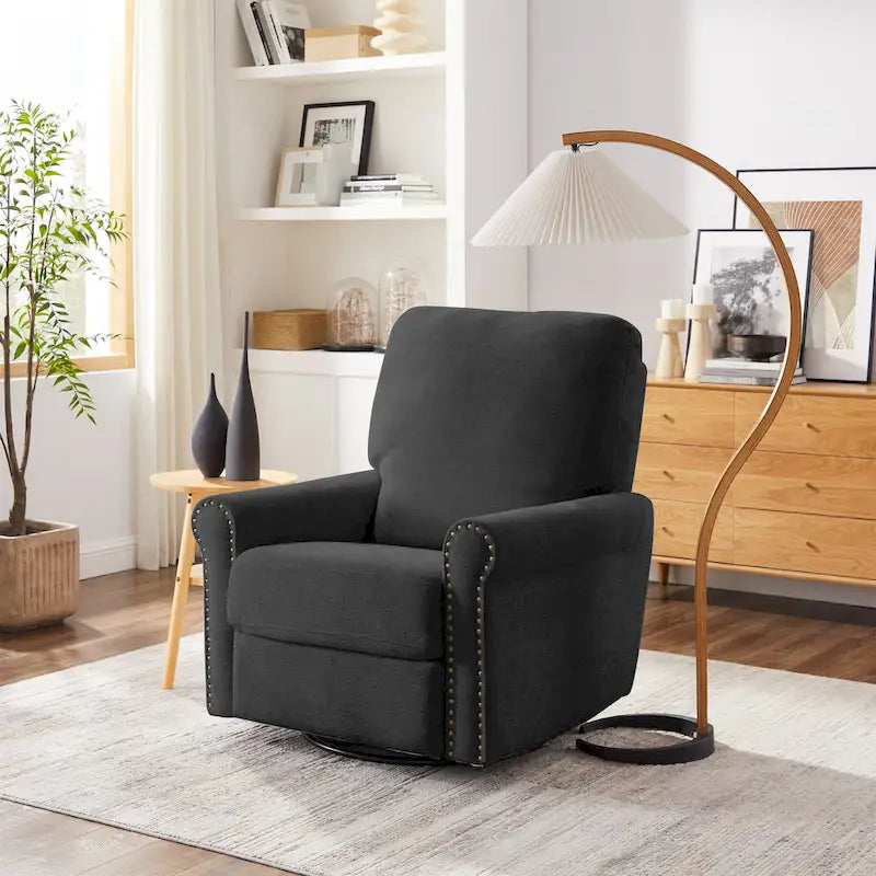 Brownish Red / Dark Gray / Beige 360° Swivel Glider Manual Recliner Chair, Single