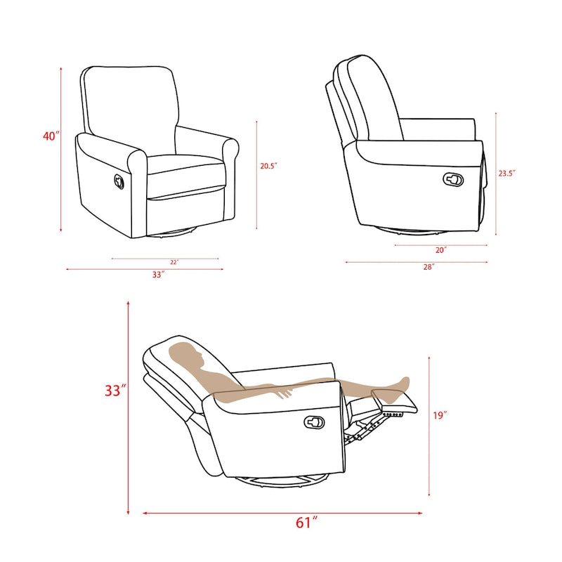 Brownish Red / Dark Gray / Beige 360° Swivel Glider Manual Recliner Chair, Single
