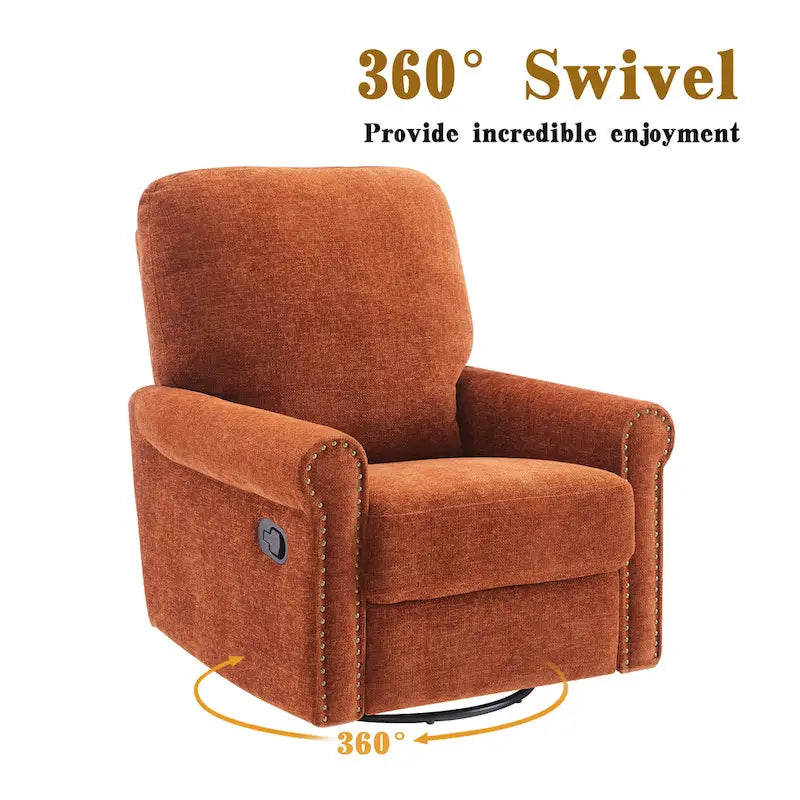 Brownish Red / Dark Gray / Beige 360° Swivel Glider Manual Recliner Chair, Single