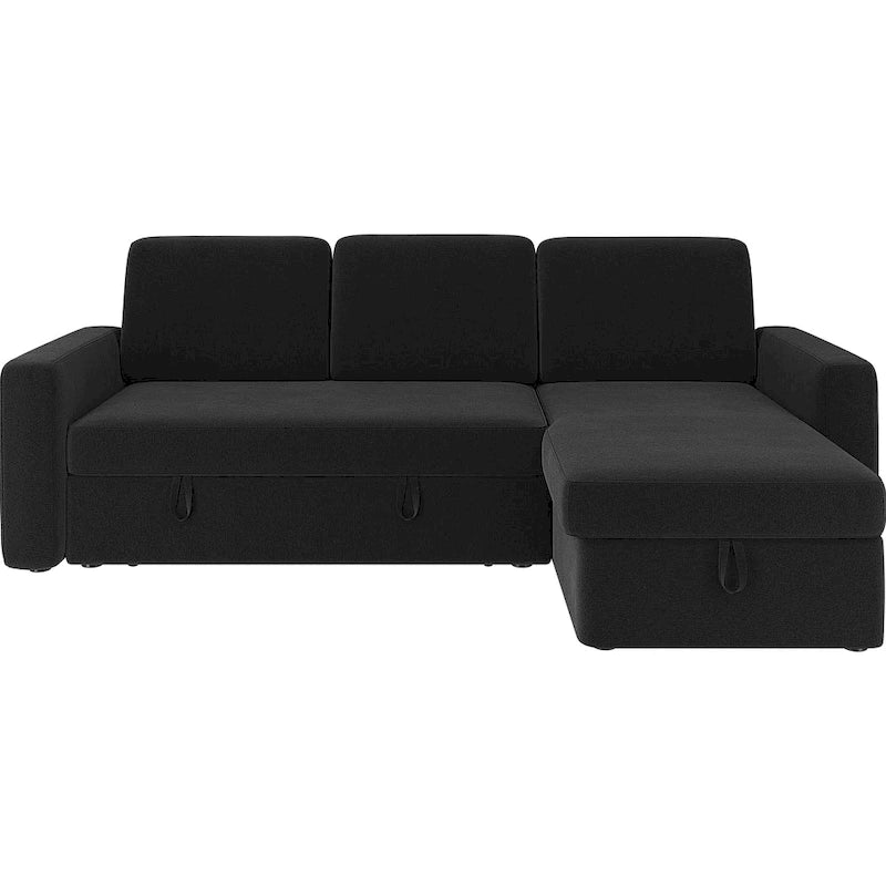 L-Shaped Convertible Sectional Sofa with Pull-Out Bed & Storage, Light Grey / Dark Grey / Black, Seats 2