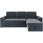 L-Shaped Convertible Sectional Sofa with Pull-Out Bed & Storage, Light Grey / Dark Grey / Black, Seats 2