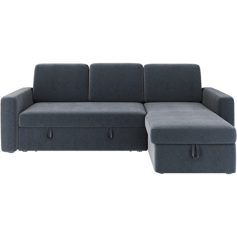 L-Shaped Convertible Sectional Sofa with Pull-Out Bed & Storage, Light Grey / Dark Grey / Black, Seats 2