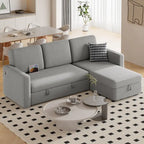 L-Shaped Convertible Sectional Sofa with Pull-Out Bed & Storage, Light Grey / Dark Grey / Black, Seats 2