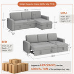L-Shaped Convertible Sectional Sofa with Pull-Out Bed & Storage, Light Grey / Dark Grey / Black, Seats 2