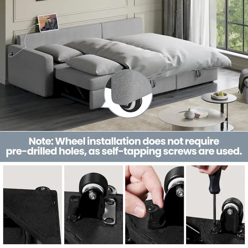 L-Shaped Convertible Sectional Sofa with Pull-Out Bed & Storage, Light Grey / Dark Grey / Black, Seats 2