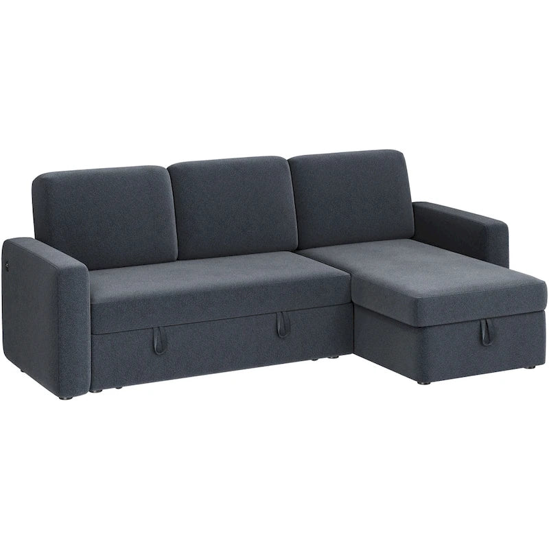 L-Shaped Convertible Sectional Sofa with Pull-Out Bed & Storage, Light Grey / Dark Grey / Black, Seats 2