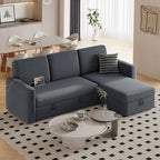 L-Shaped Convertible Sectional Sofa with Pull-Out Bed & Storage, Light Grey / Dark Grey / Black, Seats 2