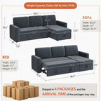 L-Shaped Convertible Sectional Sofa with Pull-Out Bed & Storage, Light Grey / Dark Grey / Black, Seats 2