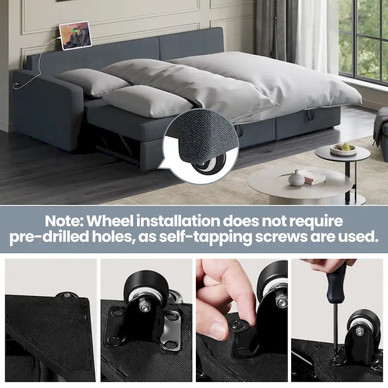 L-Shaped Convertible Sectional Sofa with Pull-Out Bed & Storage, Light Grey / Dark Grey / Black, Seats 2