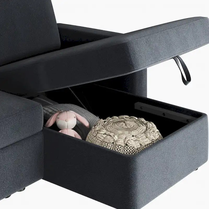 L-Shaped Convertible Sectional Sofa with Pull-Out Bed & Storage, Light Grey / Dark Grey / Black, Seats 2