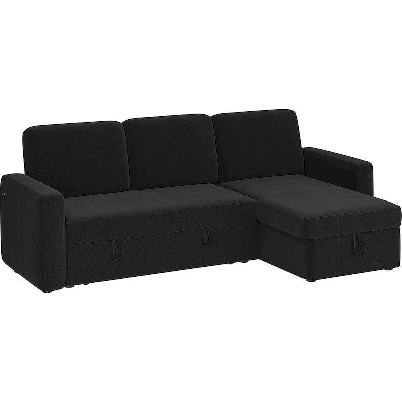 L-Shaped Convertible Sectional Sofa with Pull-Out Bed & Storage, Light Grey / Dark Grey / Black, Seats 2