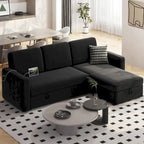 L-Shaped Convertible Sectional Sofa with Pull-Out Bed & Storage, Light Grey / Dark Grey / Black, Seats 2