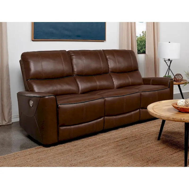 Brown / Ivory Leatherette Power Reclining Sofa, 3-Seater