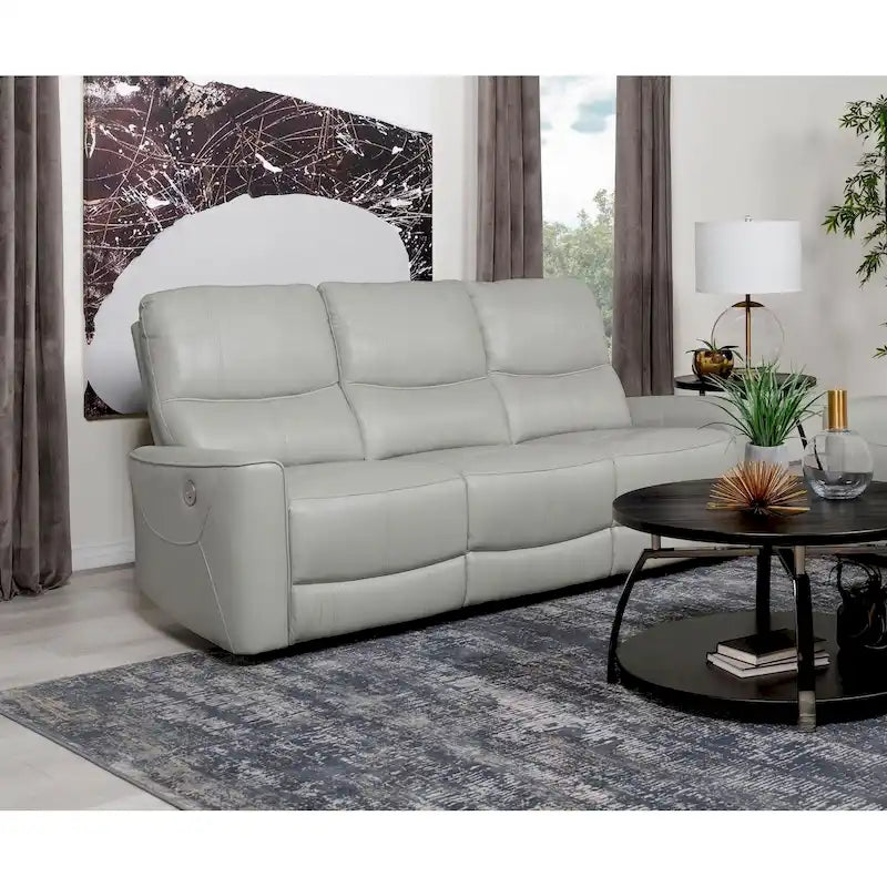 Brown / Ivory Leatherette Power Reclining Sofa, 3-Seater