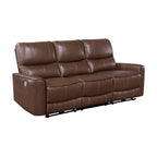 Brown / Ivory Leatherette Power Reclining Sofa, 3-Seater