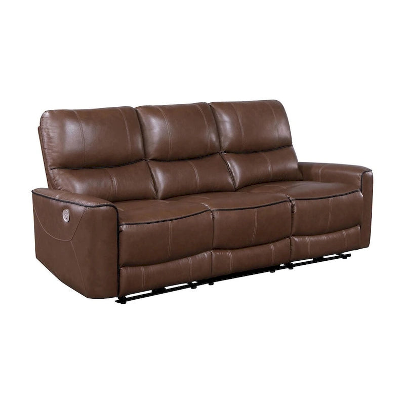 Brown / Ivory Leatherette Power Reclining Sofa, 3-Seater