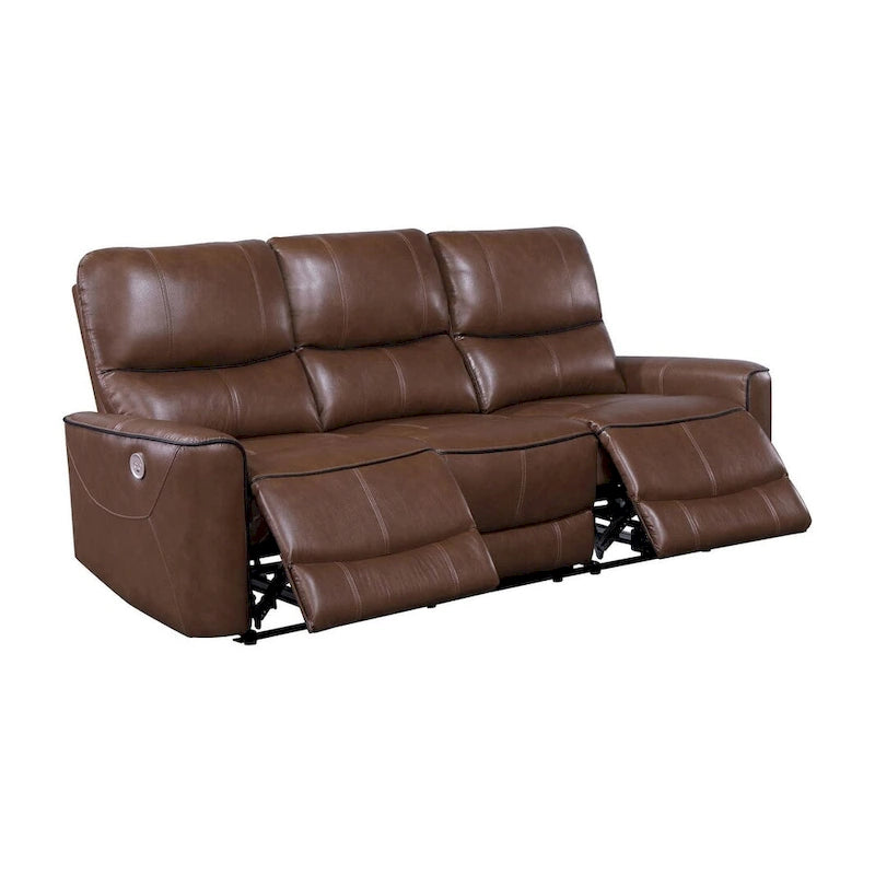 Brown / Ivory Leatherette Power Reclining Sofa, 3-Seater