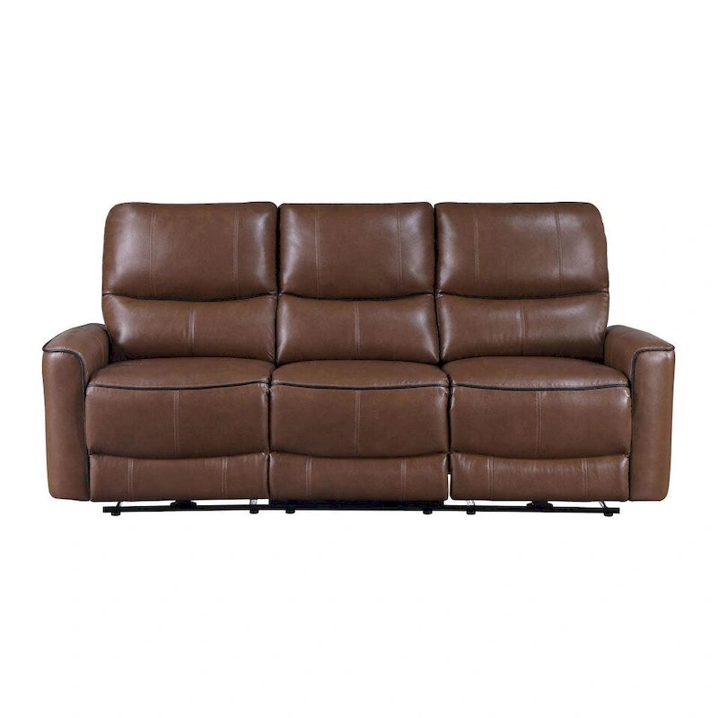 Brown / Ivory Leatherette Power Reclining Sofa, 3-Seater