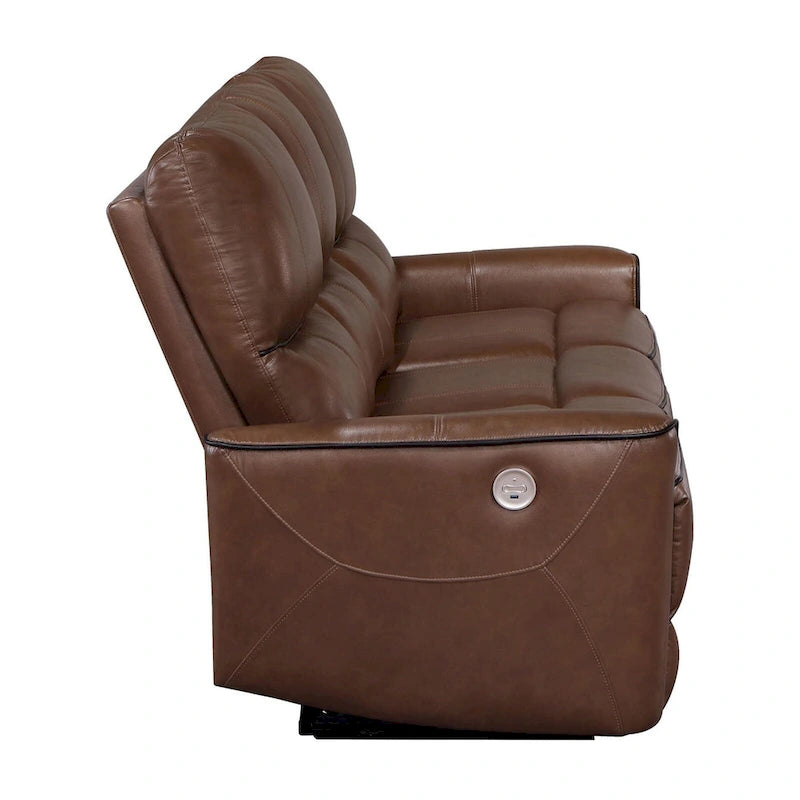 Brown / Ivory Leatherette Power Reclining Sofa, 3-Seater
