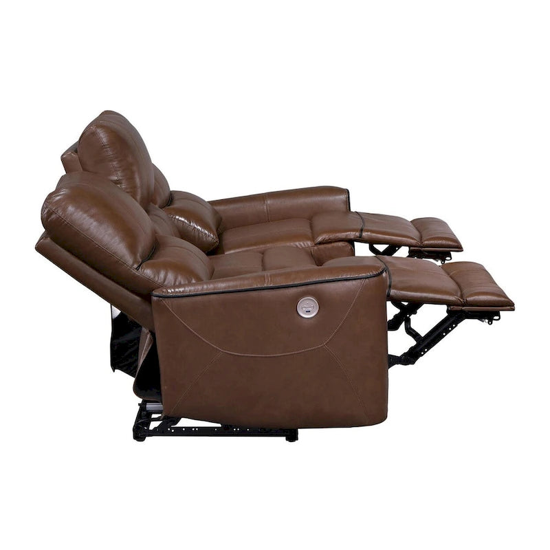 Brown / Ivory Leatherette Power Reclining Sofa, 3-Seater