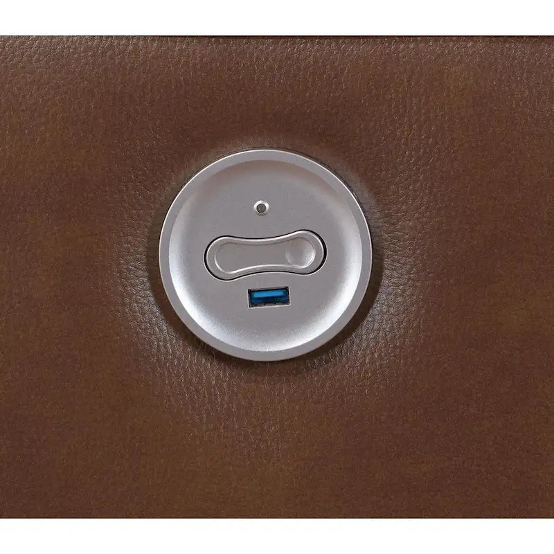 Brown / Ivory Leatherette Power Reclining Sofa, 3-Seater
