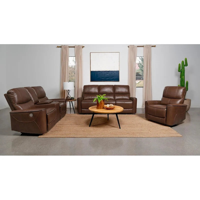 Brown / Ivory Leatherette Power Reclining Sofa, 3-Seater