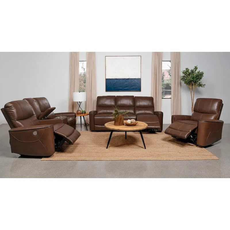 Brown / Ivory Leatherette Power Reclining Sofa, 3-Seater