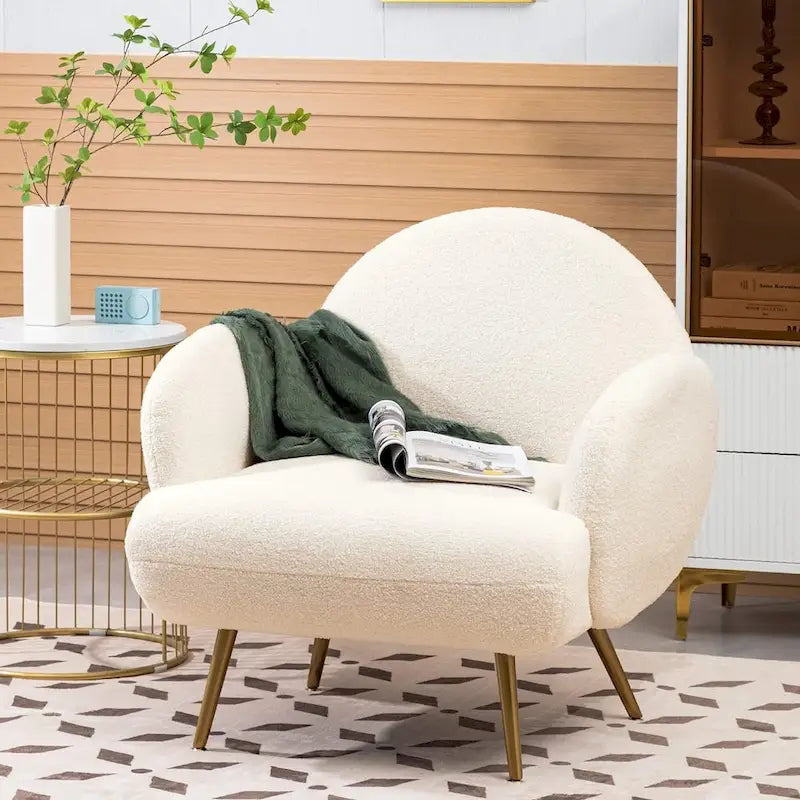 Boucle Sherpa Upholstered Accent Chair, Single Seat