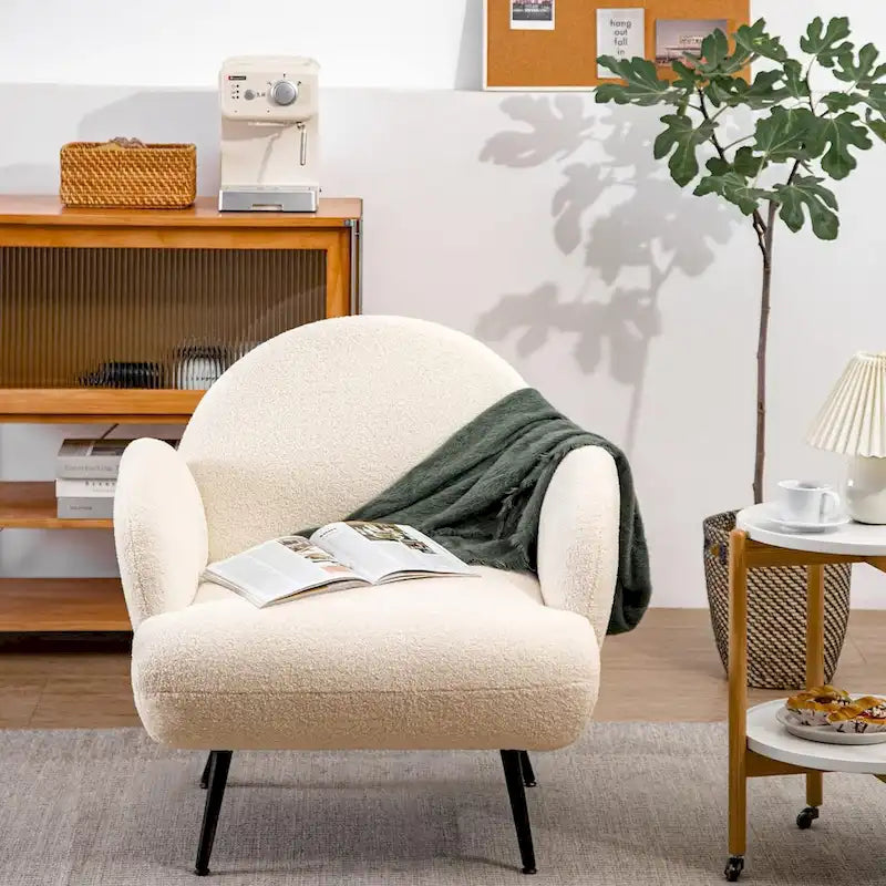 Boucle Sherpa Upholstered Accent Chair, Single Seat